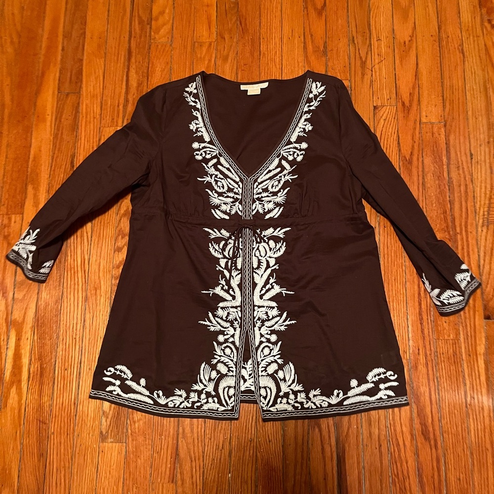 Michael Kors Brown Tunic with White Embroidery
